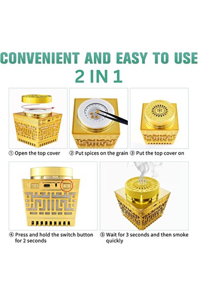 VUITTOX Bakhoor Burner with Quran Speaker & 2-in-1 LED Moon Lamp