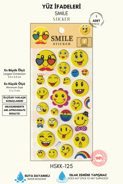 Mielibon Neşeli Emoji Sticker Seti – Renkli Gülümseyen Yüz Çıkartmaları