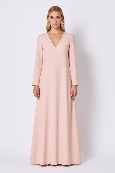 ALYEL NAKER فستان عباءة فضفاض بقصة V وتصميم A من قماش الكريب بطول ماكسي