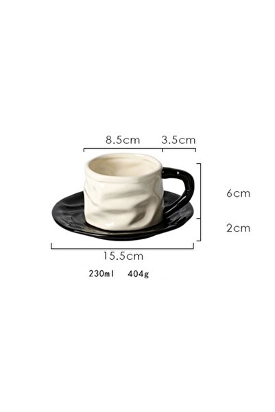 Generic Ceramic coffee cup and saucer + ball-shaped spoon (black)