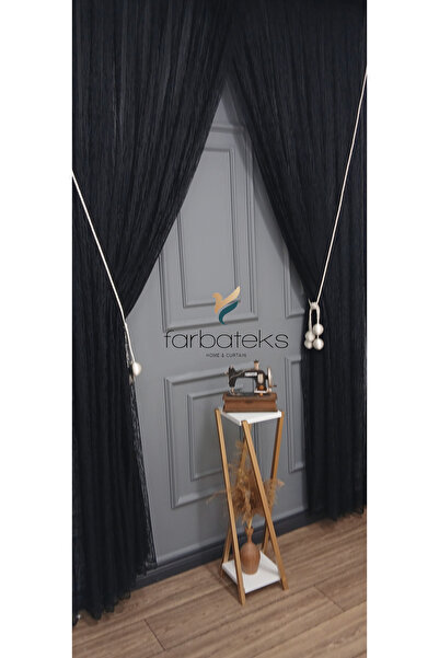 farbateks Black Broken Glass Broken Glass Right and Left with Ball Puffs Double-Breasted 3 Layers Pleated Tulle