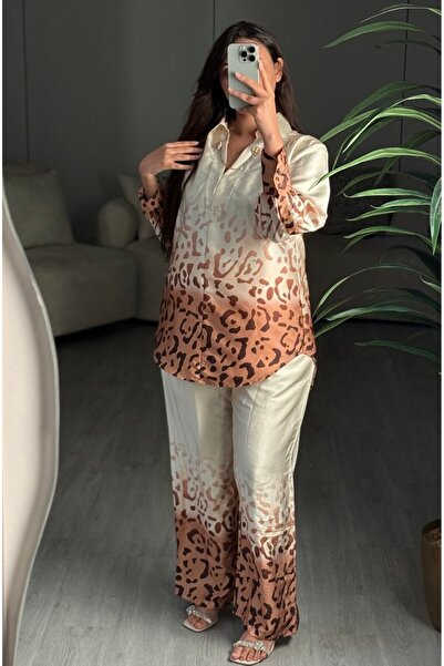 SELSAL Floral satin pants and blouse set