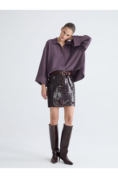 LC Waikiki Beli Fermuarlı Pul Payetli Mini Etek