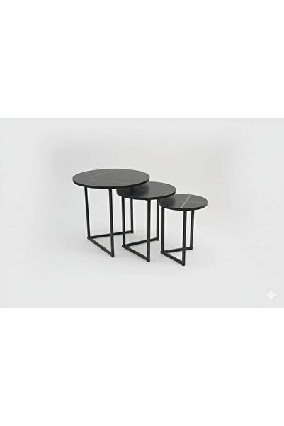 Generic Set of 3 small side tables colour Black
