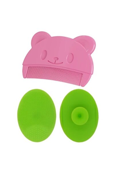 SUPER TRENDS Soft Silicone Baby Bath Brush and Comb Set Cradle Removal Pink Green