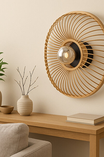 oceanpoint Spiral Bamboo Halo Wall Lamp, 35 Cm, Hand Knitted Sconce, E27 Led Compatible, Hallway/Entrance/Living Room