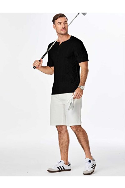 youknitwear you Luciano 100% Cotton Crew Neck Buttoned Knitwear T-Shirt