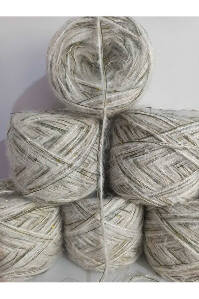 İPEK YÜN İPLİK DÜNYASI Moher Knitting Yarn (Off White) Sim (Gold) Koton (Gold Sequins, Khaki) Blend 100Gr