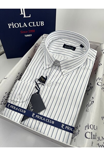 Piola Club Men's Shirt Pocketless Regular Fit Striped (Navy Blue)