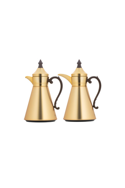 ALSAIF Julia Coffee and Tea Thermos Set, 2 Pieces, by Al Saif / Elegant Design to Suit All Tastes, 1.0/0.7 Liter, Matte Gold, Wood Finish