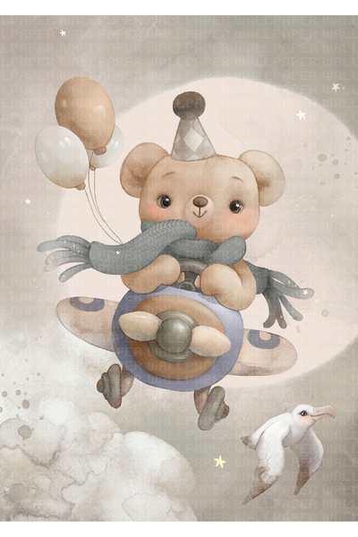 Home Uçak ayı ve balonlar çocuk odası poster duvar kağıdı