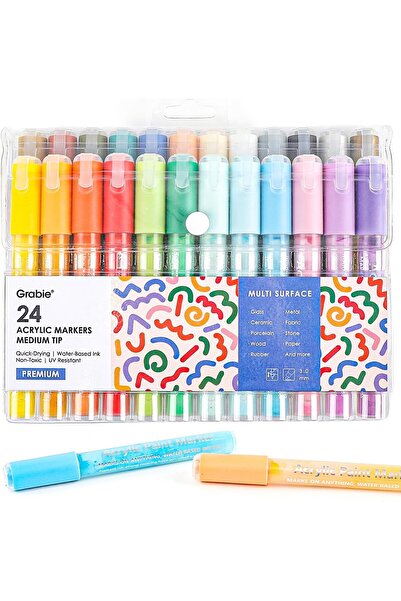 Grabie مجموعة أقلام تحديد متوسطة الحجم بطرف مشطوف من الأكريليك، 24 لون ماكارو...