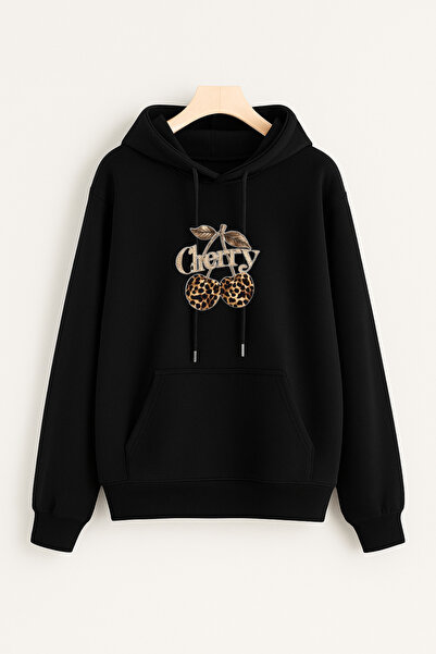 EydaMoon Hanorac de iarnă pentru femei din bumbac Leopard Lip cu imprimeu cu ...