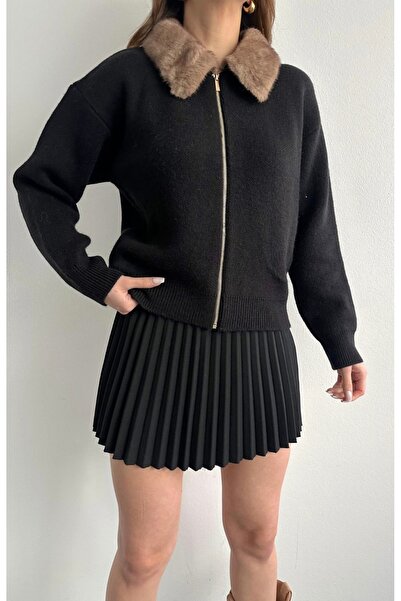 fujya Collared Plush Collar Knitwear Cardigan