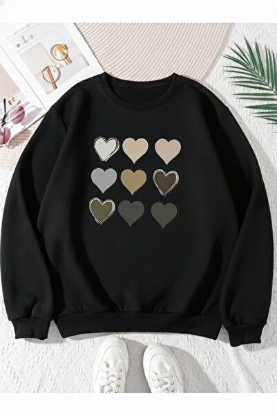 one button Hanorac unisex cu imprimeu inimă, cu gât rotund, 100% bumbac