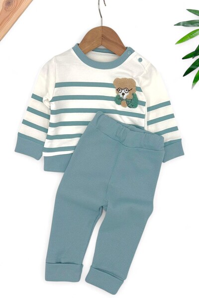 voyyo kids baby Baby Boy Süzene Teddy Bear Embroidered Striped Premature Baby Set Is Suitable for 2.2 kg - 3 kg