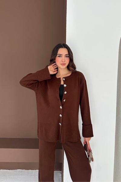 Noi Belis Oversized Big Button Detailed Knitwear Bottom-Top Set Aw25Au0044