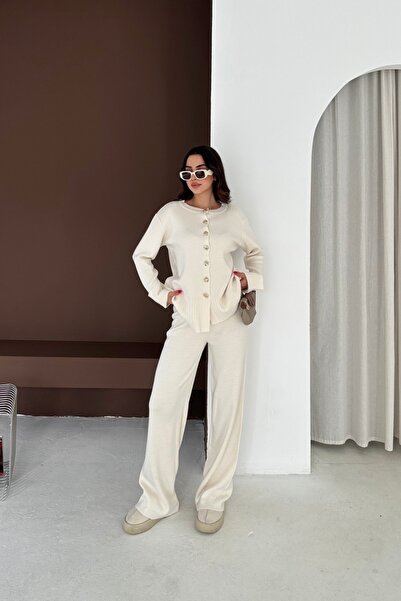 Noi Belis Oversized Big Button Detailed Knitwear Bottom-Top Set Aw25Au0044