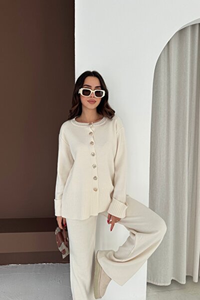 Noi Belis Oversized Big Button Detailed Knitwear Bottom-Top Set Aw25Au0044