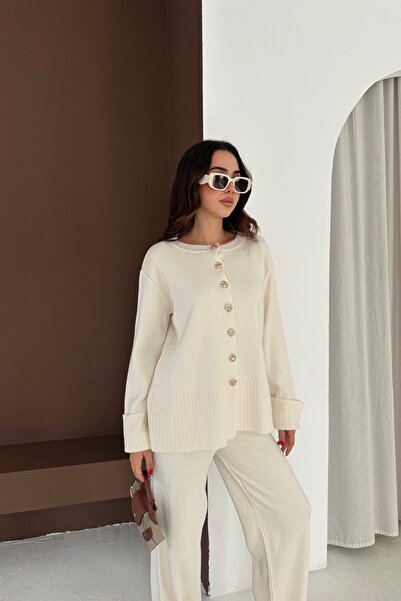 Noi Belis Oversized Big Button Detailed Knitwear Bottom-Top Set Aw25Au0044