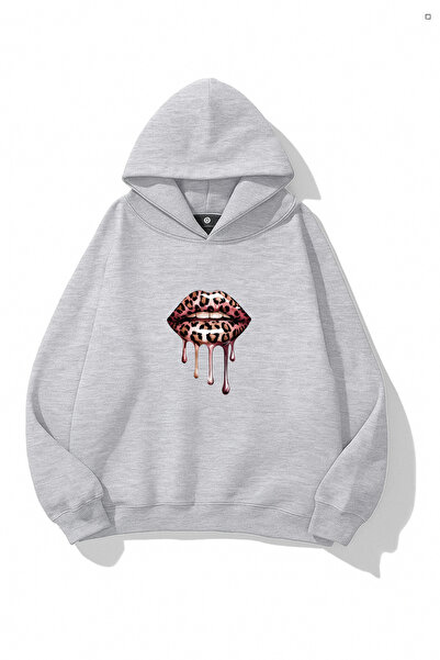 EydaMoon Bumbac de iarnă pentru femei Leopard Lip cu imprimeu Regular cu glug...