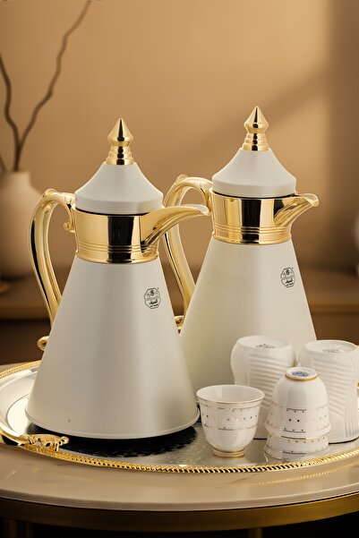 ALSAIF Julia Coffee and Tea Thermos Set, 2 Pieces, by Al Saif / Elegant Design to Suit All Tastes, 1.0/0.7 Liter, Ivory Gold