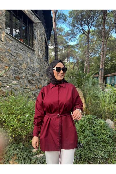 byalisdmr Darian Sleeve Belt Detail Thick Poplin Fabric Shirt - Burgundy