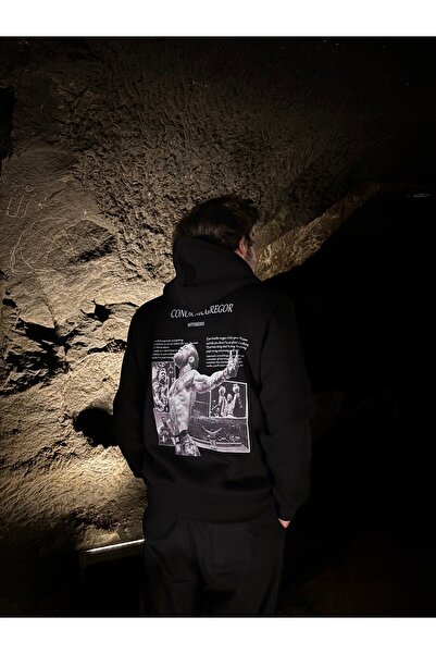 Unisex Kapşonlu Siyah Pamuklu UFC Conor McGregor Baskılı Sweatshirt