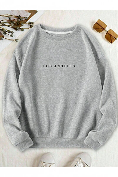 one button Hanorac unisex cu imprimeu Los Angeles, cu gât rotund, 100% bumbac