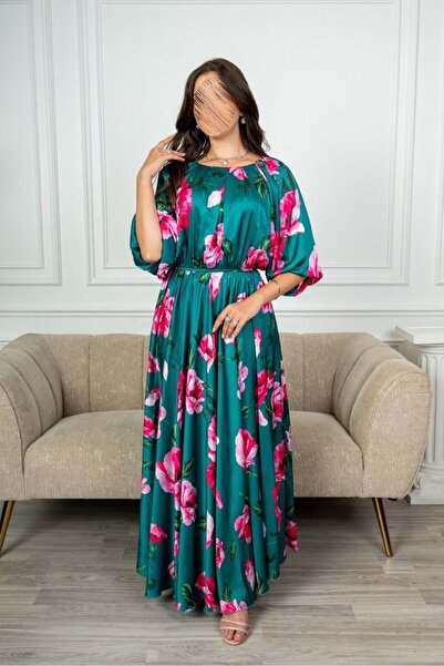 SELSAL فستان مشجر ستان كلوش بحزام