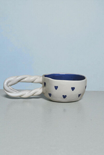 Sonmez Art Handmade Ceramic Mug – Knitted Handle, Heart Design, Decorative & ...