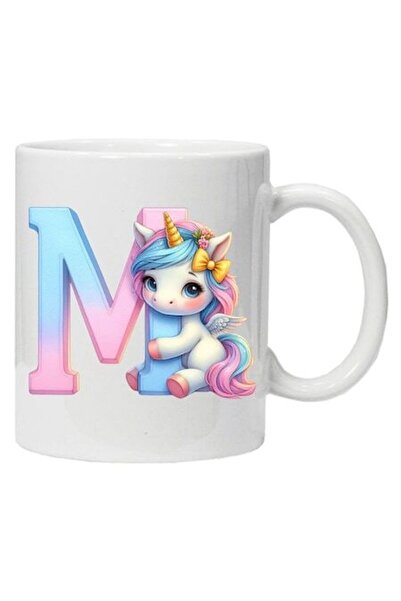 CRD PRINT Personalized mug with initial print + unicorn, letter M, white ceramic, 330 ml