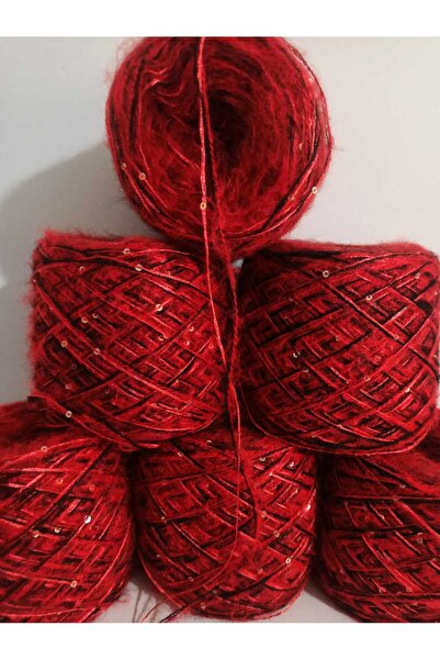 İPEK YÜN İPLİK DÜNYASI Angora Örgü İpi 2 Kat (Kırmızı,Siyah) Floş (Kırmızı) Pul (Gold) Karışım 100gr
