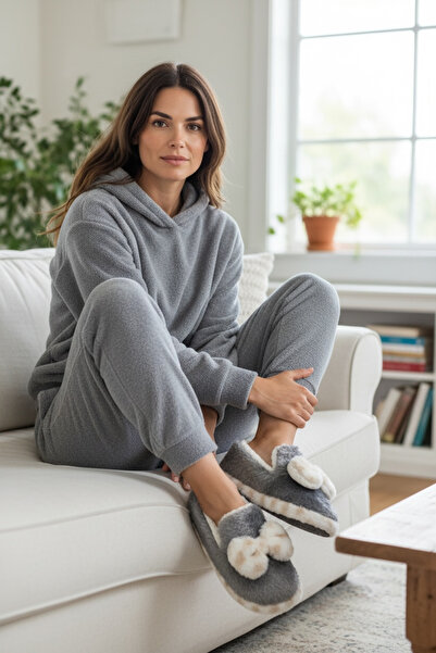 tuva modern Silent Sole Winter Home Slippers with Bow Detail