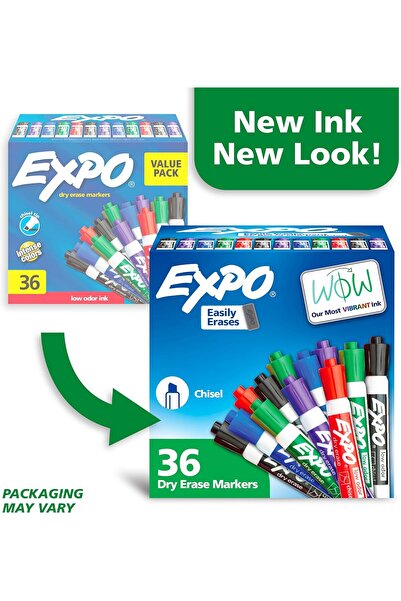 Expo Low-Odor Dry Erase Markers, Chisel Tip, Assorted Colors, 36 Count