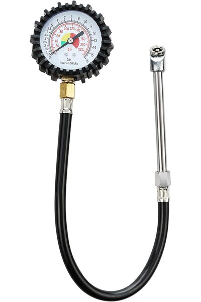 Lawazim مقياس ضغط الإطارات عالي الدقة بمقياس مزدوج مع خرطوم مطاطي ومشبك هواء -