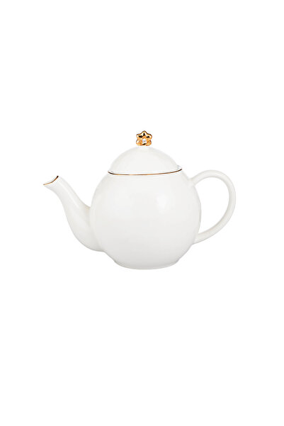 Dania ✨ براد شاي وحليب بورسلان أبيض سادة بحواف ذهبية – سعة 1.3 لتر ✨