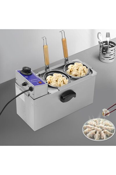 Generic 1200W Commercial Electric Pasta Cooker 2 Hole Stainless Steel Noodle Boiler Machine with Strainers