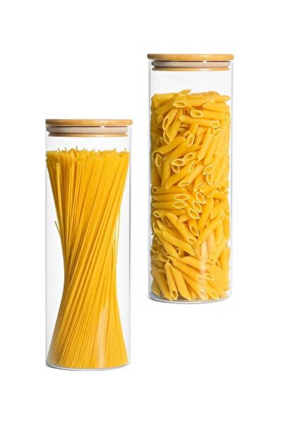 SUPPLIER Set of 2 Airtight 1.4L Borosilicate Glass Storage Jars with Bamboo Lids