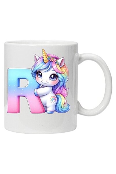 CRD PRINT Personalized mug with initial print + unicorn, letter R, white ceramic, 330 ml,