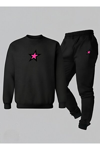 LORVEX Суитшърт - Детски комплект от спортен екип с велосипедна яка PINK STAR...