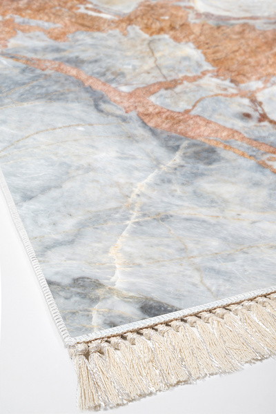 Alanur Home Non-Slip Base Djt Toilet Set Star Leather Fringed Marble E5034 Blue