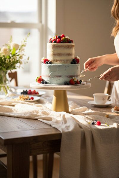 Akayev Travertine 25 cm Matte Gold Conical Footed Presentation Stand