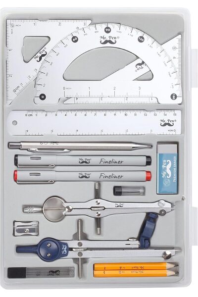 genernic السيد بن - مجموعة هندسية احترافية من 15 قطعة (فضية)
