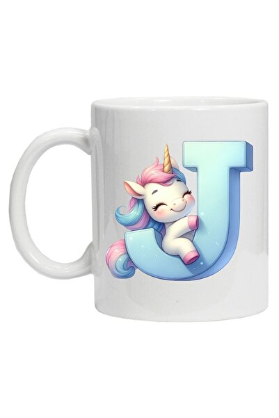 CRD PRINT Personalized Mug with Initial + Unicorn - Letter J, White, Ceramic, 330 ml