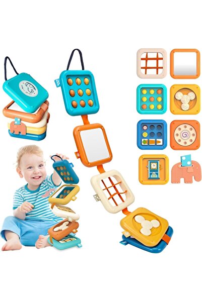 Generic Montessori Busy Board for 1-Year-Olds — Sensory 8-in-1 Travel Busy Cube (A)