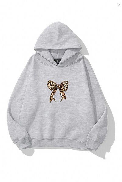 EydaMoon سويت شيرت نسائي شتوي من القطن بفيونكة ليوبارد مطبوع عادي بغطاء رأس