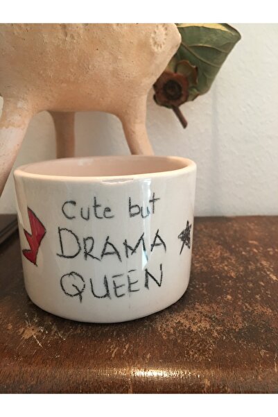 seramikanaz Drama Queen Written Handmade Ceramic Coffee Cup