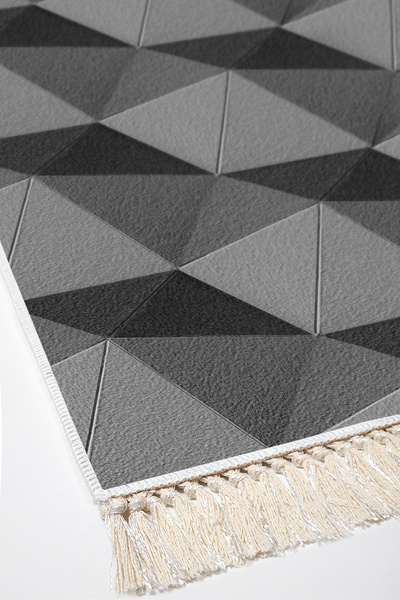 Alanur Home Non-Slip Base Djt Toilet Set Star Leather Fringed Geometric E5030 Gray