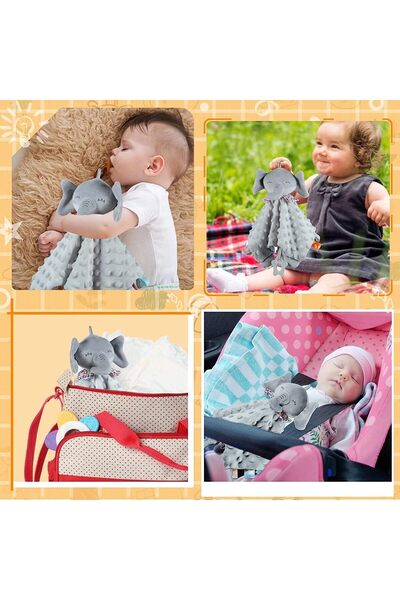 AZONEE Baby Security Blanket with Teether Tags - Soft Elephant Soothing Cuddle Blanket